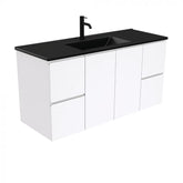 Fienza 1200mm Dolce Matte Black Top Fingerpull Wall Hung Vanity - Gloss White